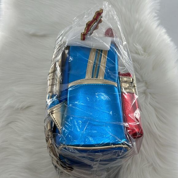 Loungefly Blue and Red Backpack with Gold Accents - Picture 6 of 7